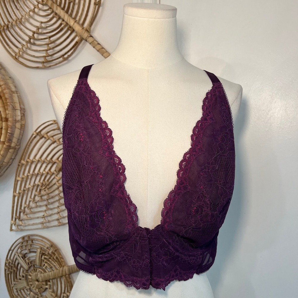 Gossard Purple Lace Longline Bralette Front Close Racerback 36I 36G
